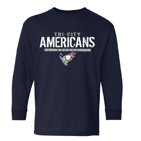 youth long sleeve navy blue with team graphic